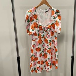 Zara Floral Short Sleeve Mini Dress | Color: Orange/Pink Floral | Size: M